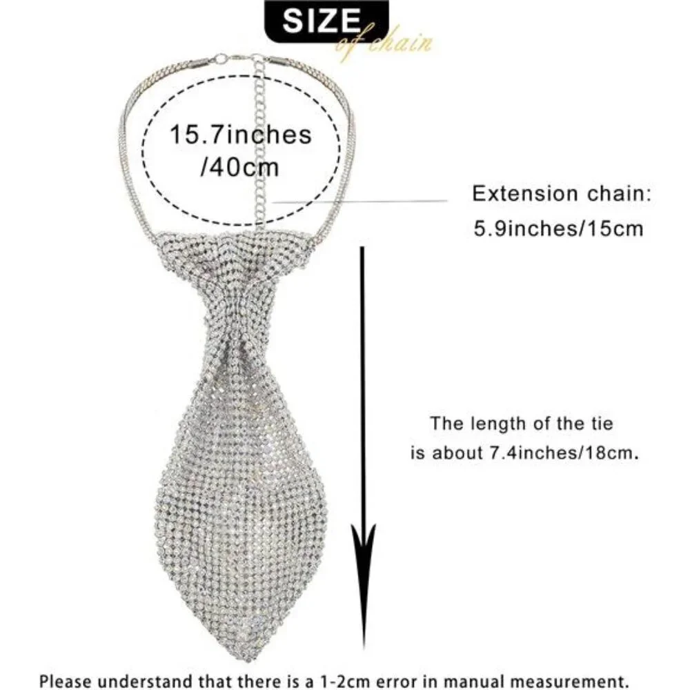 Women’s Luxury Crystal Rhinestone Necktie Silver Sparkling Fashion Statement Tie